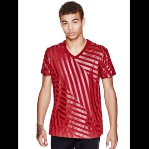 G by GUESS Slant Stripe Red Sea T Shirt Medium